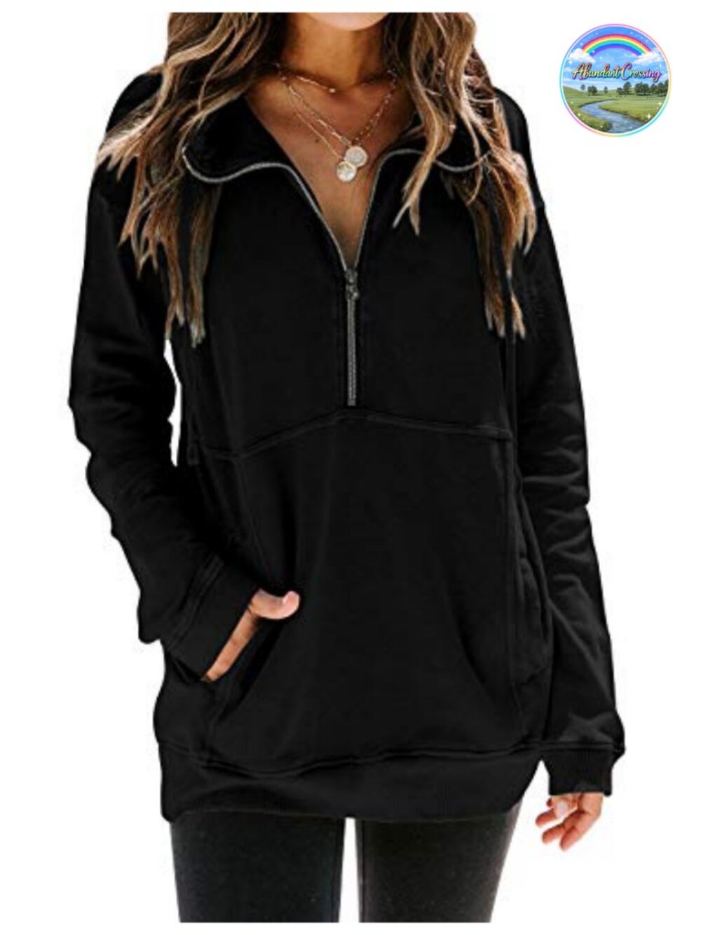 Women's Loose Fit Half Zip Pullover Sweatshirt with Hood - Fall Winter Top